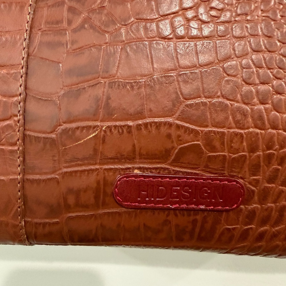 Hidesign EE Jupiter II Leather Shoulder Bag Croc Embossed Brown Red - Picture 3 of 13